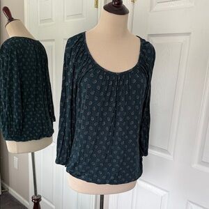 MICHAEL Michael Kors Dark Teal Blouse with Pattern 3/4 Sleeve Gathered Banded
